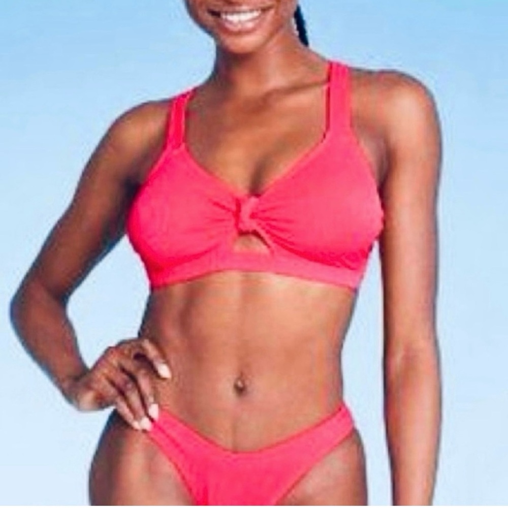 NWT - Xhilaration Bubble Gum Pink Ribbed Front Knot Bikini
